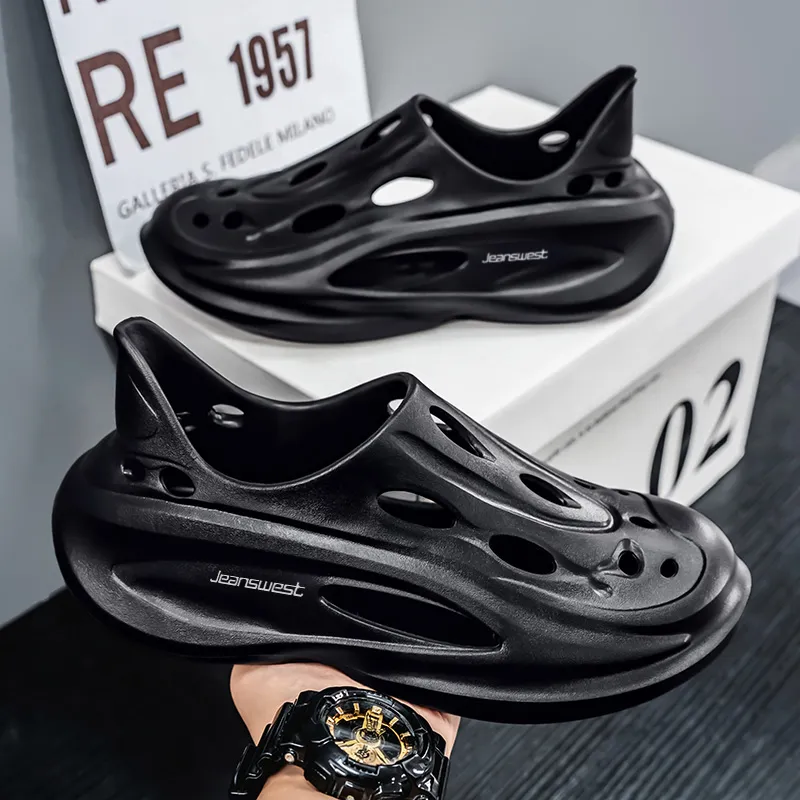 JEANSWEST Pure Black Style Design Clogs Men's-14