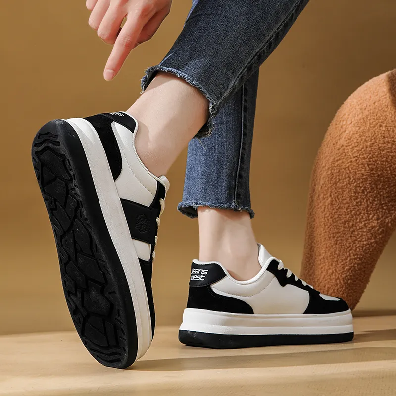 JEANSWEST Suede Flat Minimalist Style White Sneakers Height Increasing Lightweight Low Top Skateboard Shoes Women's-14