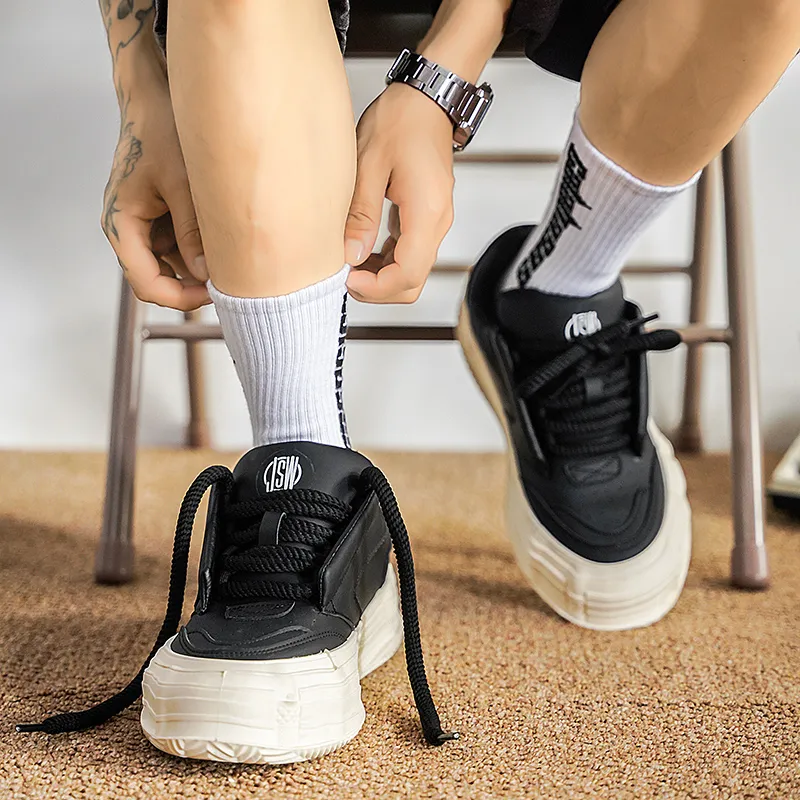 JEANSWEST Height Increasing Abrasion Resistant Lightweight Slip Resistant Low Top Skateboard Shoes Men Black-4