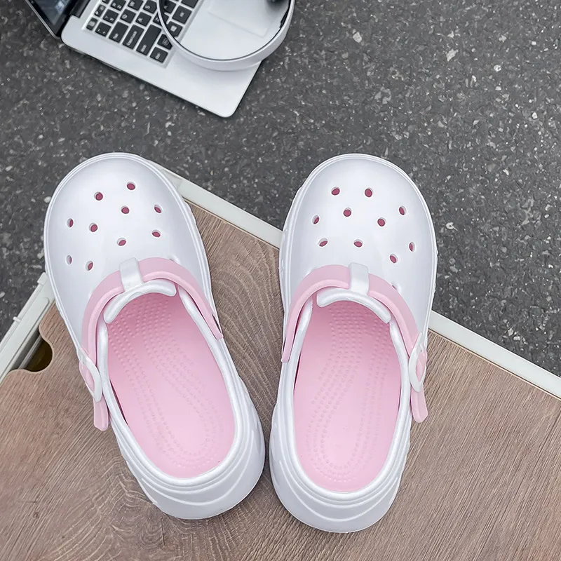 JEANSWEST Summer Trendy Girlish Heart White Pink Color Scheme Fashion Trend Minimalist Style Clogs Unisex-1