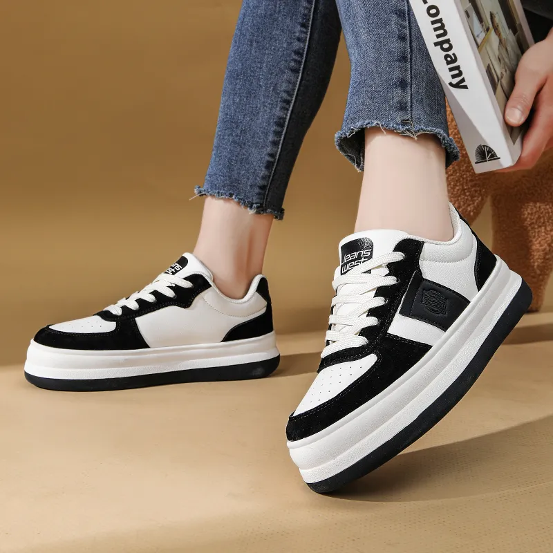 JEANSWEST Suede Flat Minimalist Style White Sneakers Height Increasing Lightweight Low Top Skateboard Shoes Women's-16