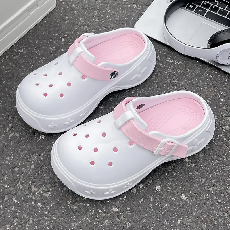 JEANSWEST Summer Trendy Girlish Heart White Pink Color Scheme Fashion Trend Minimalist Style Clogs Unisex-2