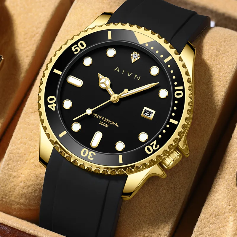 AIVN OUBONA Collaboration Yacht Collection Mechanical Movement Silicone Strap Watch Men's Watches Black Dial-2