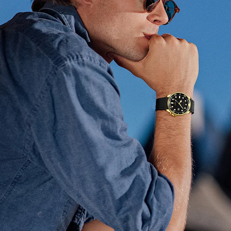AIVN OUBONA Collaboration Yacht Collection Mechanical Movement Silicone Strap Watch Men's Watches Black Dial-5