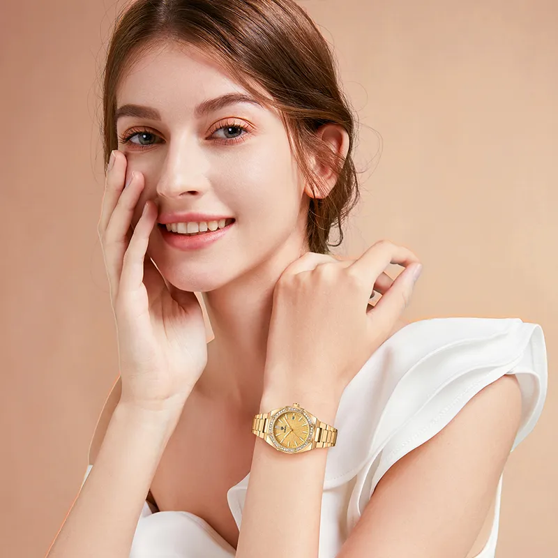 AIVN Small Gold Watch Mechanical Movement Stainless Steel Watchband Women's Watch Gold Dial-1