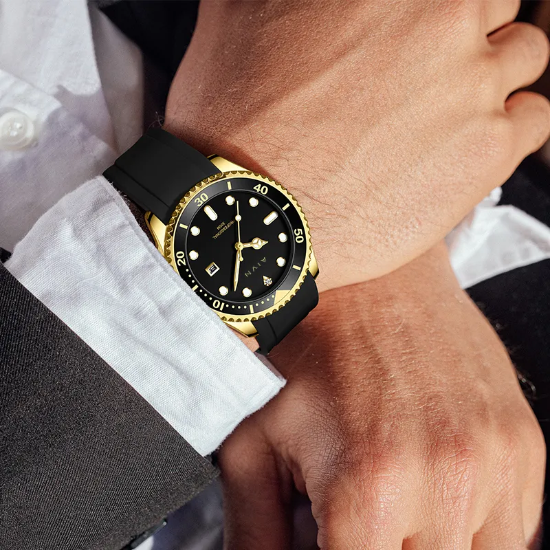 AIVN OUBONA Collaboration Yacht Collection Mechanical Movement Silicone Strap Watch Men's Watches Black Dial-1