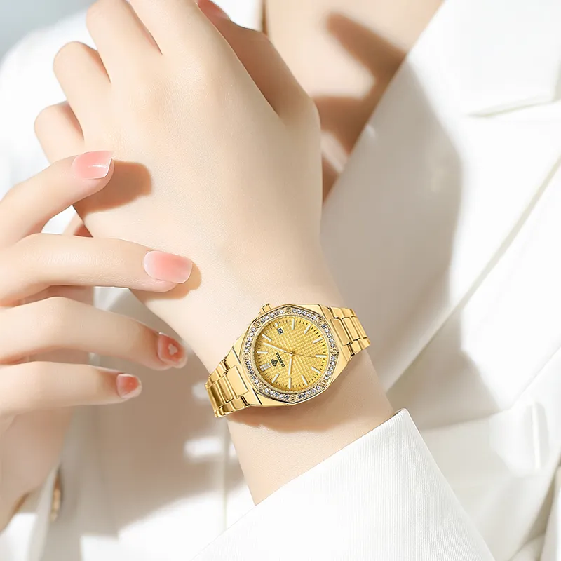 AIVN Small Gold Watch Mechanical Movement Stainless Steel Watchband Women's Watch Gold Dial-4