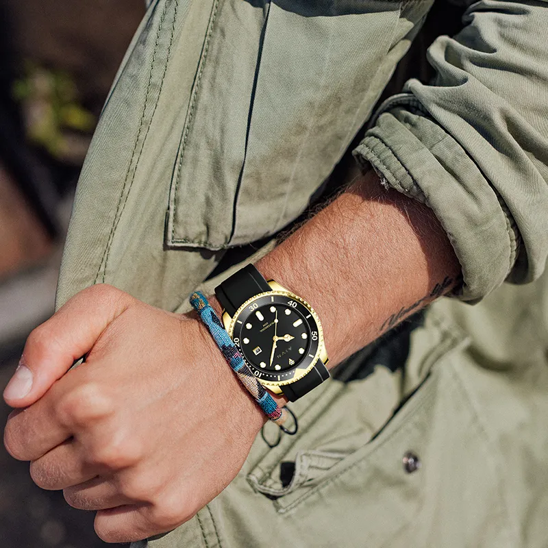 AIVN OUBONA Collaboration Yacht Collection Mechanical Movement Silicone Strap Watch Men's Watches Black Dial-3