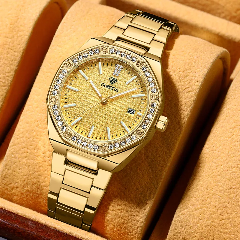 AIVN Small Gold Watch Mechanical Movement Stainless Steel Watchband Women's Watch Gold Dial-2