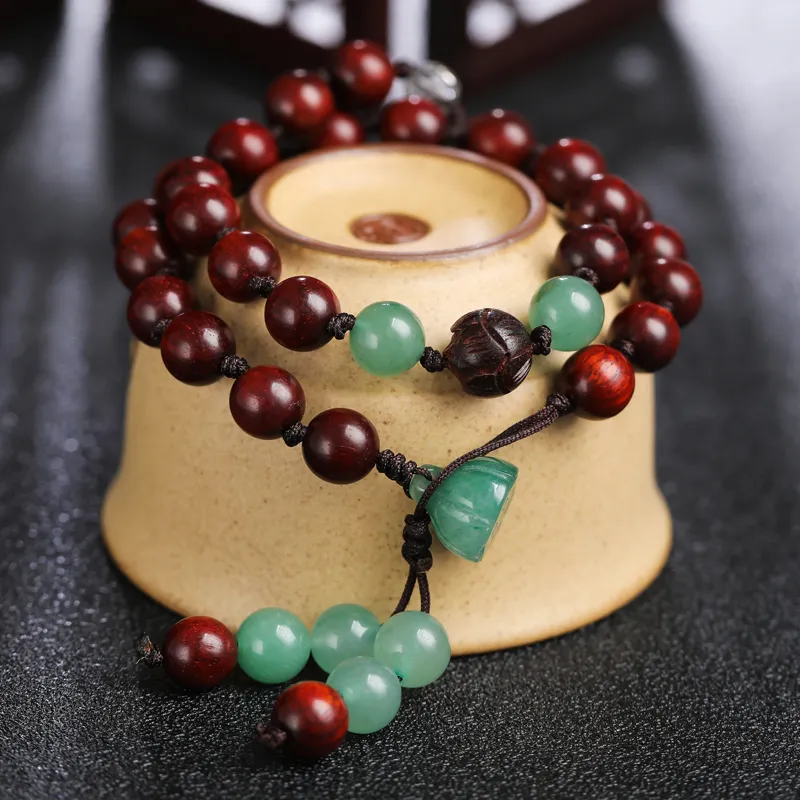 Yeon yun Jewelry Small Leaf Red Sandalwood Wooden Bracelets Unisex-5