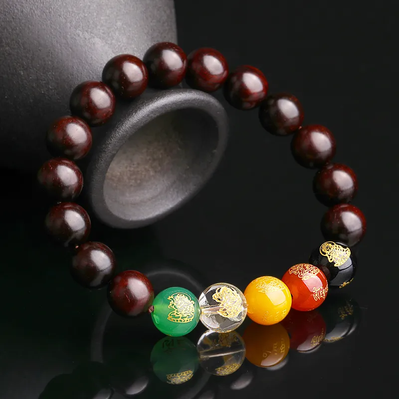 Yeon yun Jewelry Small Leaf Red Sandalwood Wooden Bracelets Unisex 10mm-2