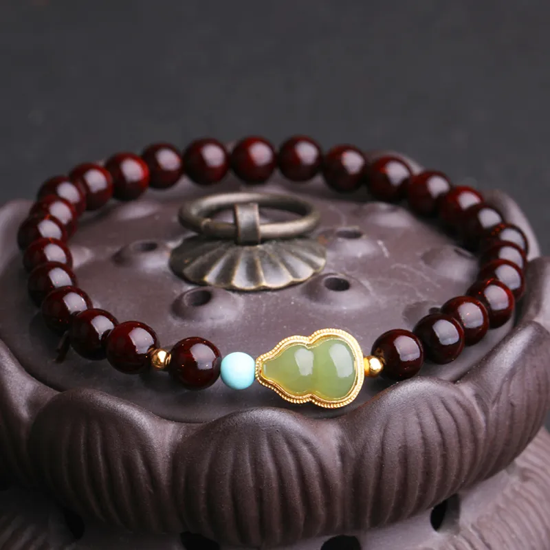 Yeon yun Jewelry Small Leaf Red Sandalwood Bracelets Unisex-2