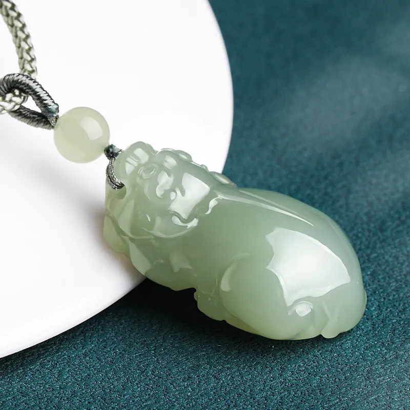 Cardamom Time Hetian Jade Necklaces Pale Greenish White Jade Unisex-4