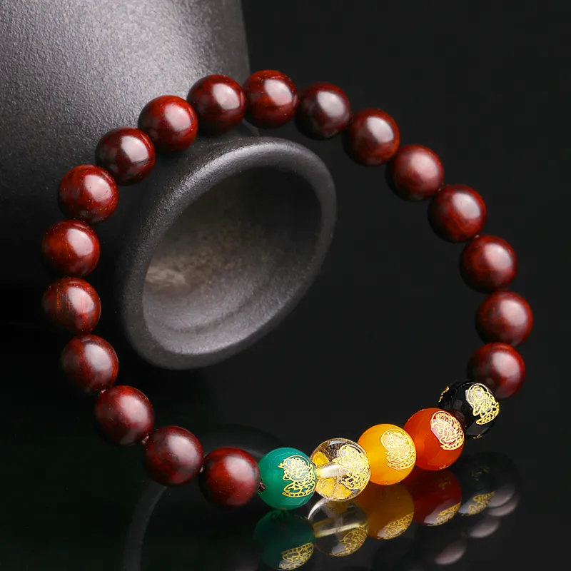 Yeon yun Jewelry Small Leaf Red Sandalwood Wooden Bracelets Unisex 8mm-2