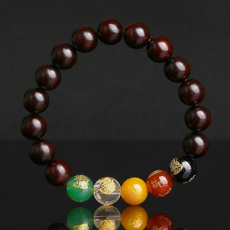 Yeon yun Jewelry Small Leaf Red Sandalwood Wooden Bracelets Unisex 10mm-5