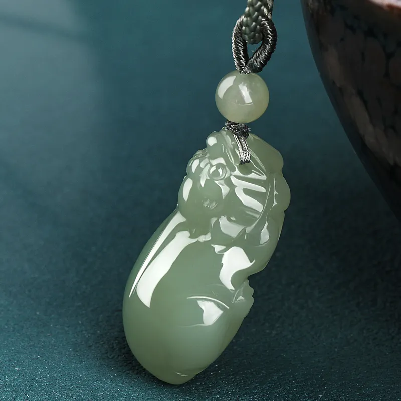 Cardamom Time Hetian Jade Necklaces Pale Greenish White Jade Unisex-5