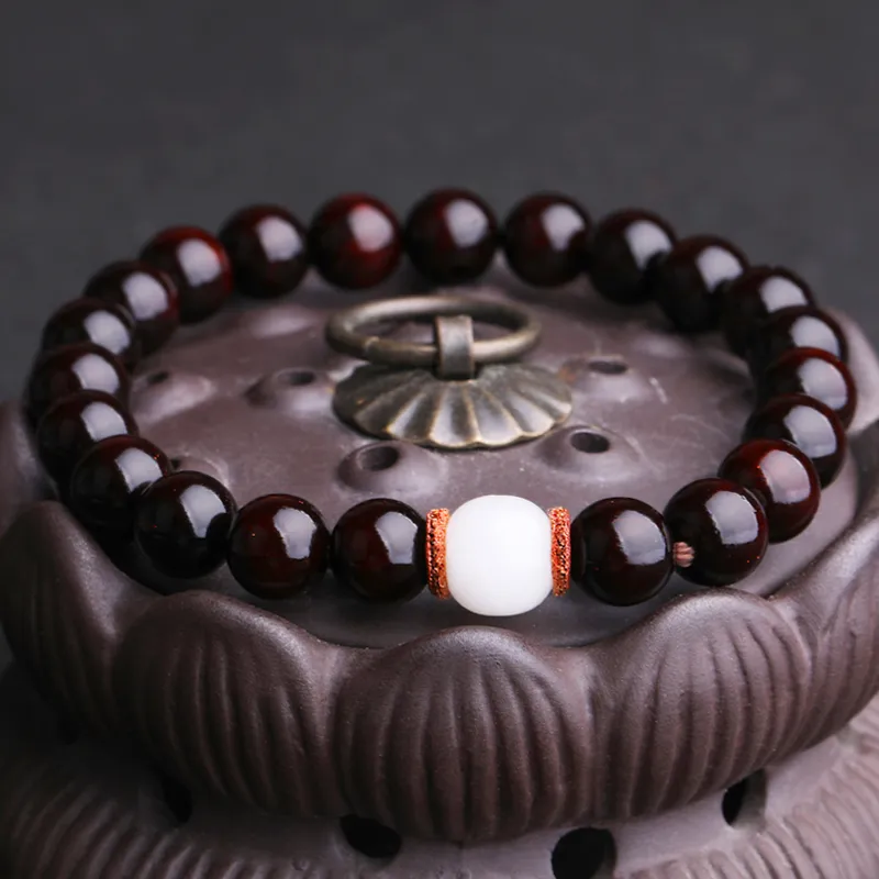 Yeon yun Jewelry Small Leaf Red Sandalwood Bracelets Unisex-2
