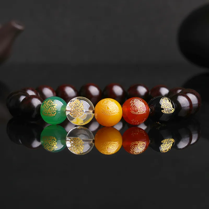 Yeon yun Jewelry Small Leaf Red Sandalwood Wooden Bracelets Unisex 10mm-1
