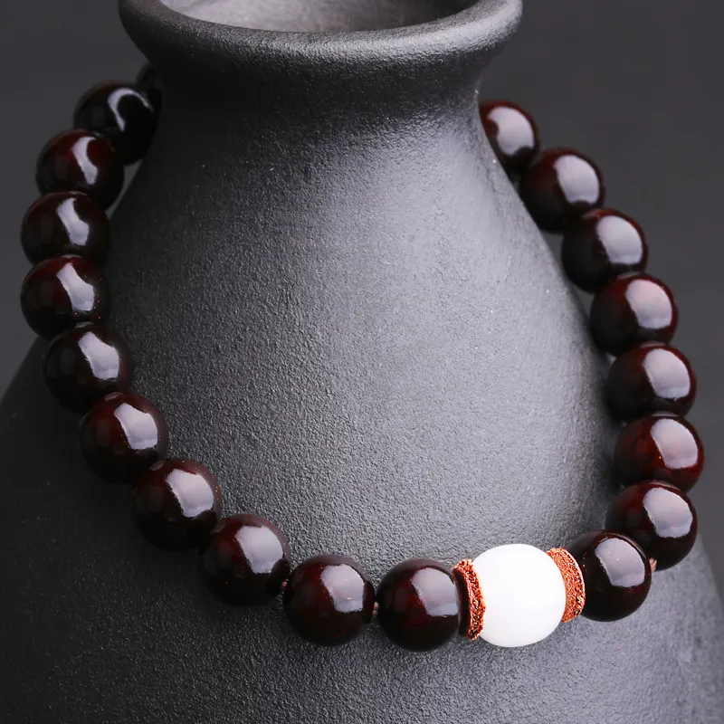 Yeon yun Jewelry Small Leaf Red Sandalwood Bracelets Unisex-5