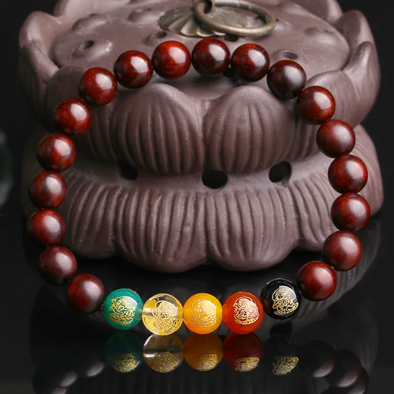 Yeon yun Jewelry Small Leaf Red Sandalwood Wooden Bracelets Unisex 8mm-4