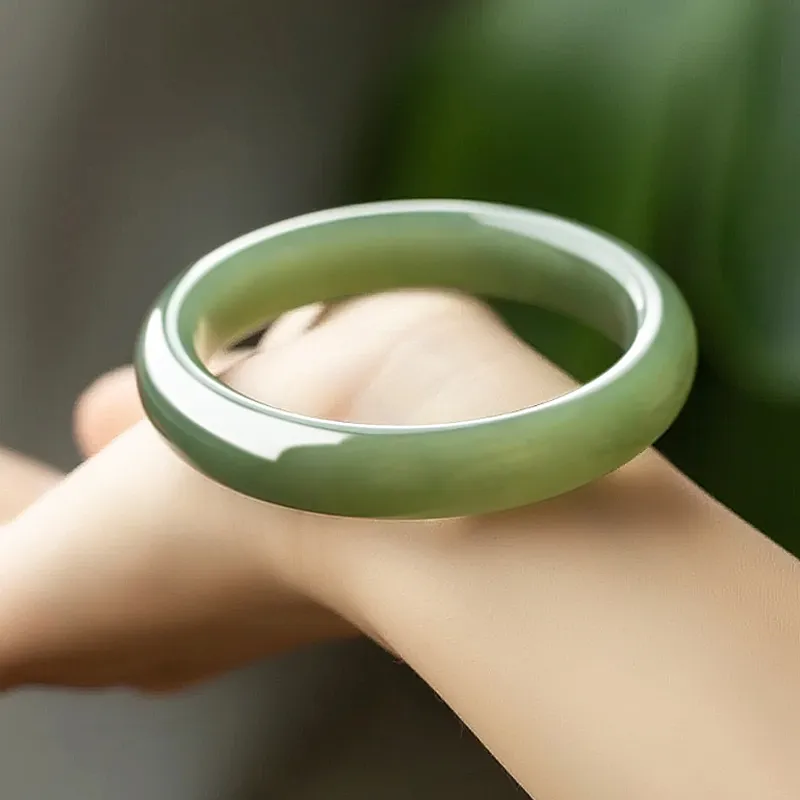 Cardamom Time Hetian Jade Bangles Green Jade Unisex-5