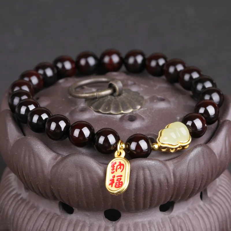 Yeon yun Jewelry Small Leaf Red Sandalwood Bracelets Unisex-2