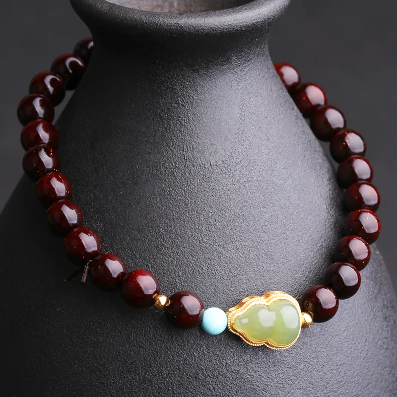 Yeon yun Jewelry Small Leaf Red Sandalwood Bracelets Unisex-5