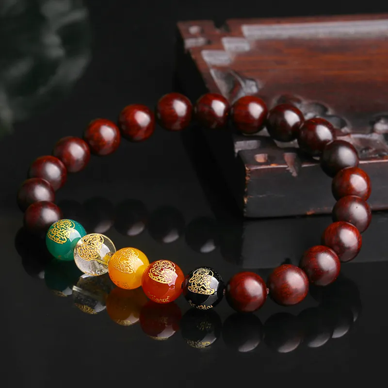 Yeon yun Jewelry Small Leaf Red Sandalwood Wooden Bracelets Unisex 8mm-3