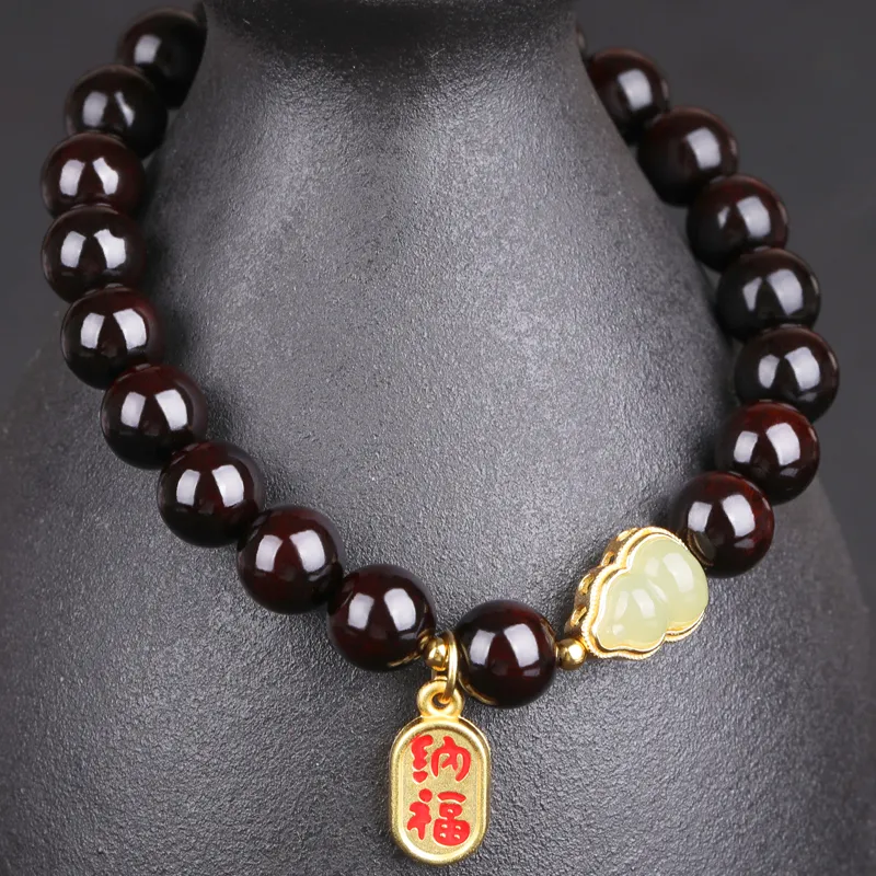 Yeon yun Jewelry Small Leaf Red Sandalwood Bracelets Unisex-3
