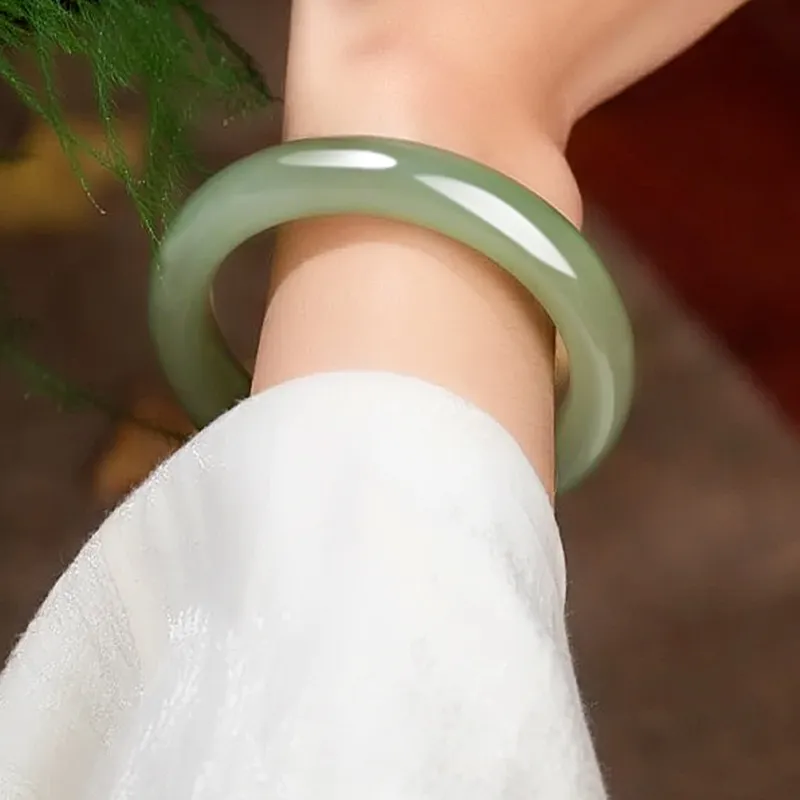 Cardamom Time Hetian Jade Bangles Green Jade Unisex-2