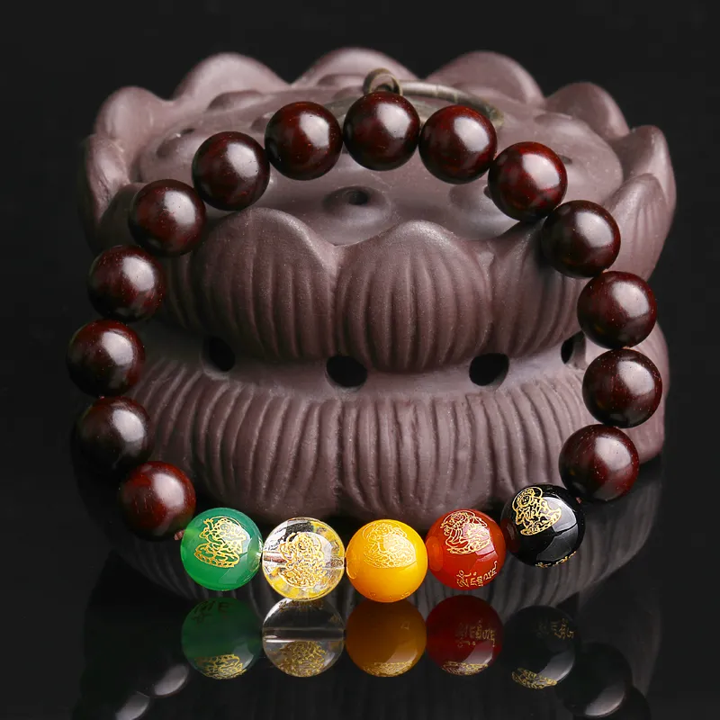 Yeon yun Jewelry Small Leaf Red Sandalwood Wooden Bracelets Unisex 10mm-3