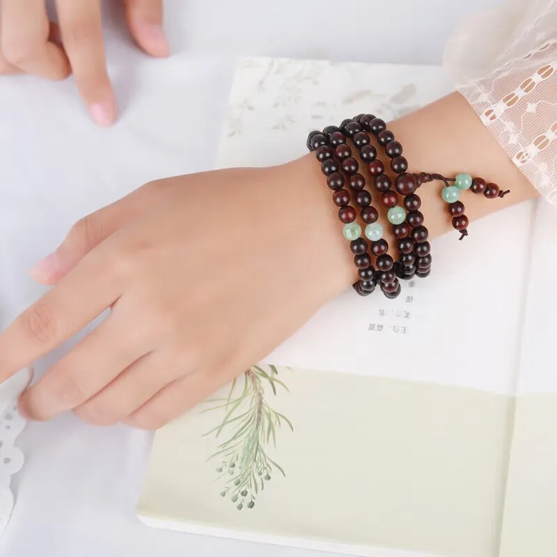 Yeon yun Jewelry Small Leaf Red Sandalwood Precious Wood Bracelets Unisex-6
