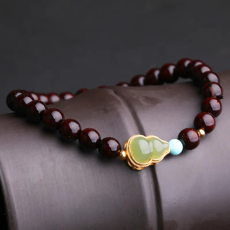Yeon yun Jewelry Small Leaf Red Sandalwood Bracelets Unisex-4