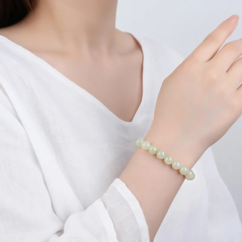 Cardamom Time Hetian Jade Bracelets Unisex Pale Greenish White Jade-2