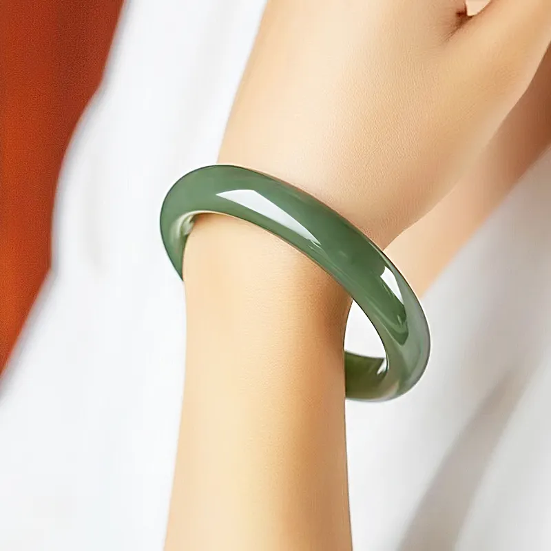 Cardamom Time Hetian Jade Bangles Green Jade Unisex-4