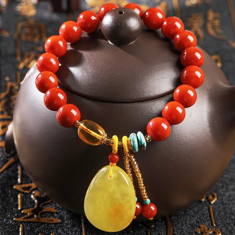 Yeon yun Jewelry South Red Agate Jade Bracelets Unisex-3