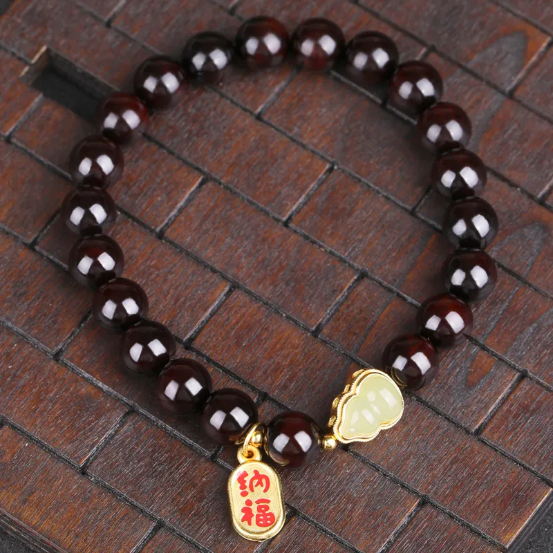 Yeon yun Jewelry Small Leaf Red Sandalwood Bracelets Unisex-5