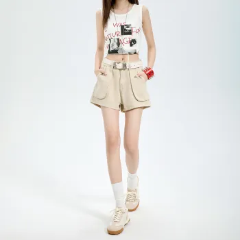 HELEH Denim Shorts Women's Creamy Apricot