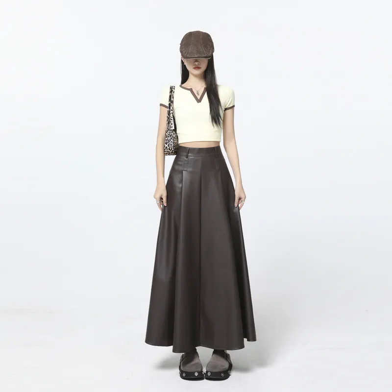 HELEH Leather Long Skirts Women's-5
