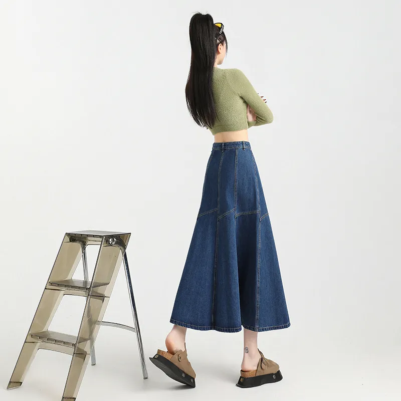 HELEH Denim Long Skirts Women's Vintage Blue-7