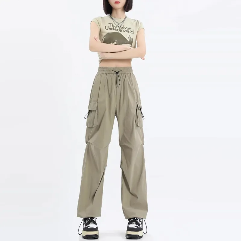 HELEH Casual Pants Solid Color Wide Leg Versatile Quick Dry Parachute Pants Pants For Fall Women's-1