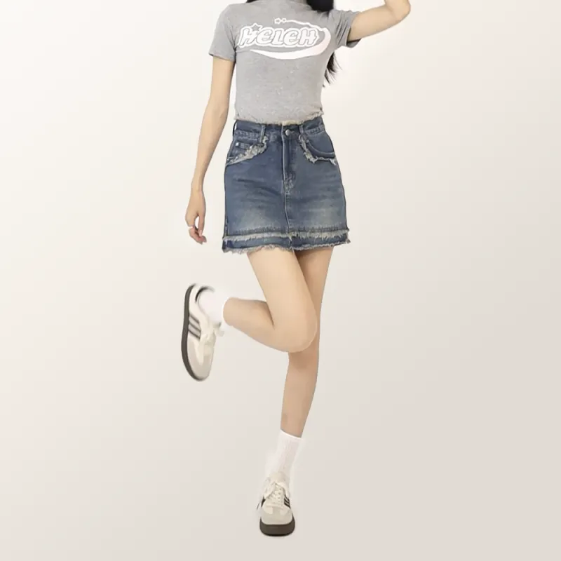 HELEH Denim Short Skirts Women's-4