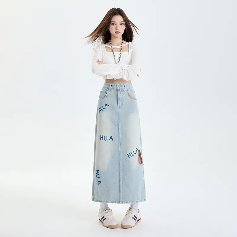 HELEH Denim Long Skirt Women's Light Blue-2