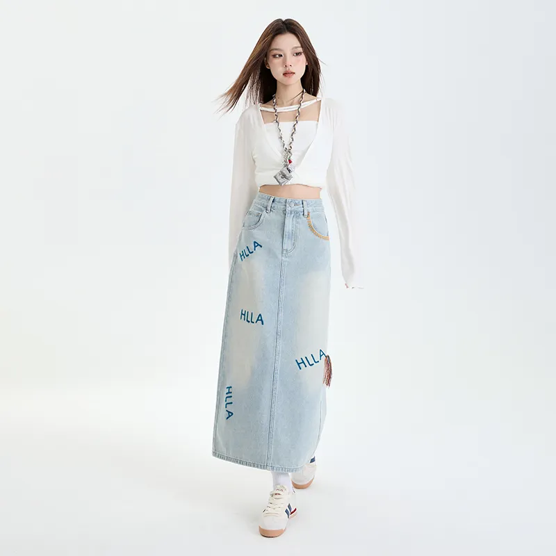 HELEH Denim Long Skirt Women's Light Blue-3