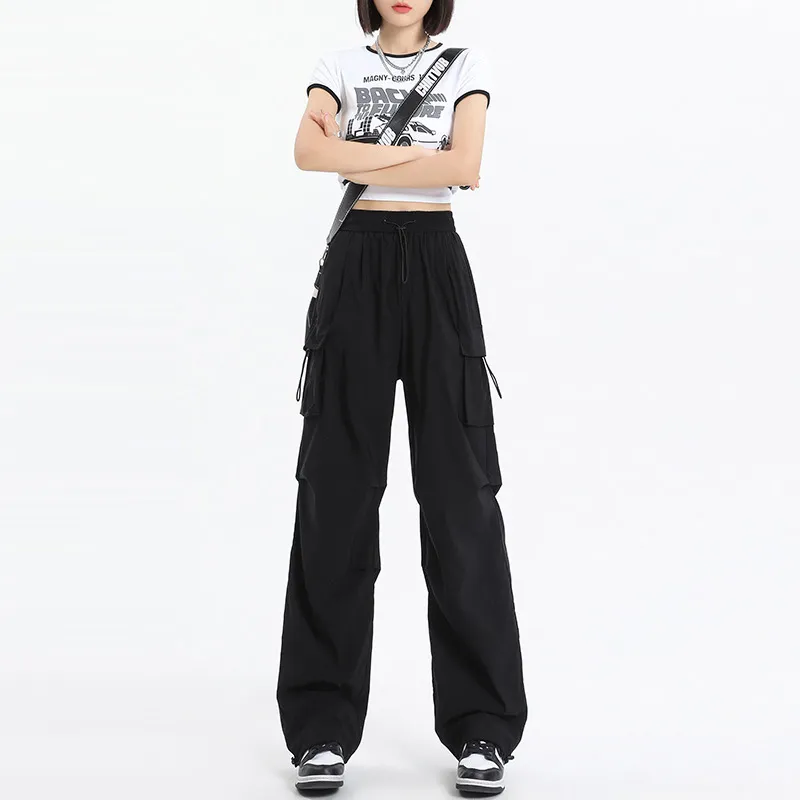 HELEH Casual Pants Solid Color Wide Leg Versatile Quick Dry Parachute Pants Pants For Fall Women's-5