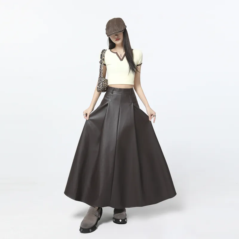 HELEH Leather Long Skirts Women's-6