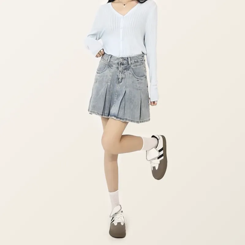 HELEH Denim Short Skirts Women's Light Blue-2