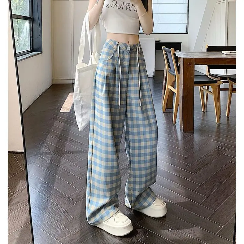 HELEH Casual Pants Women's Blue Plaid-1