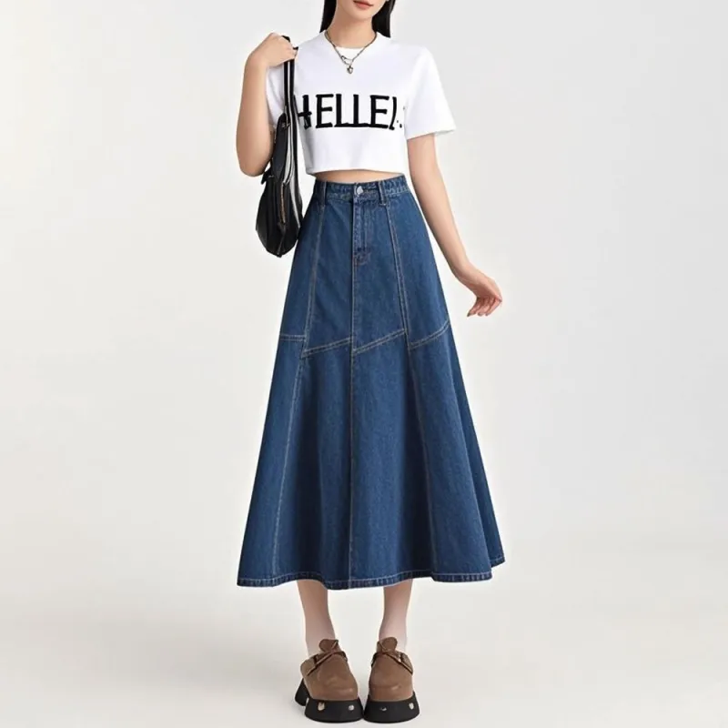 HELEH Denim Long Skirts Women's Vintage Blue-2