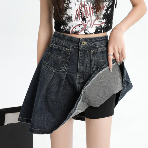 HELEH Casual Long Skirt Women's Blue Gray-2